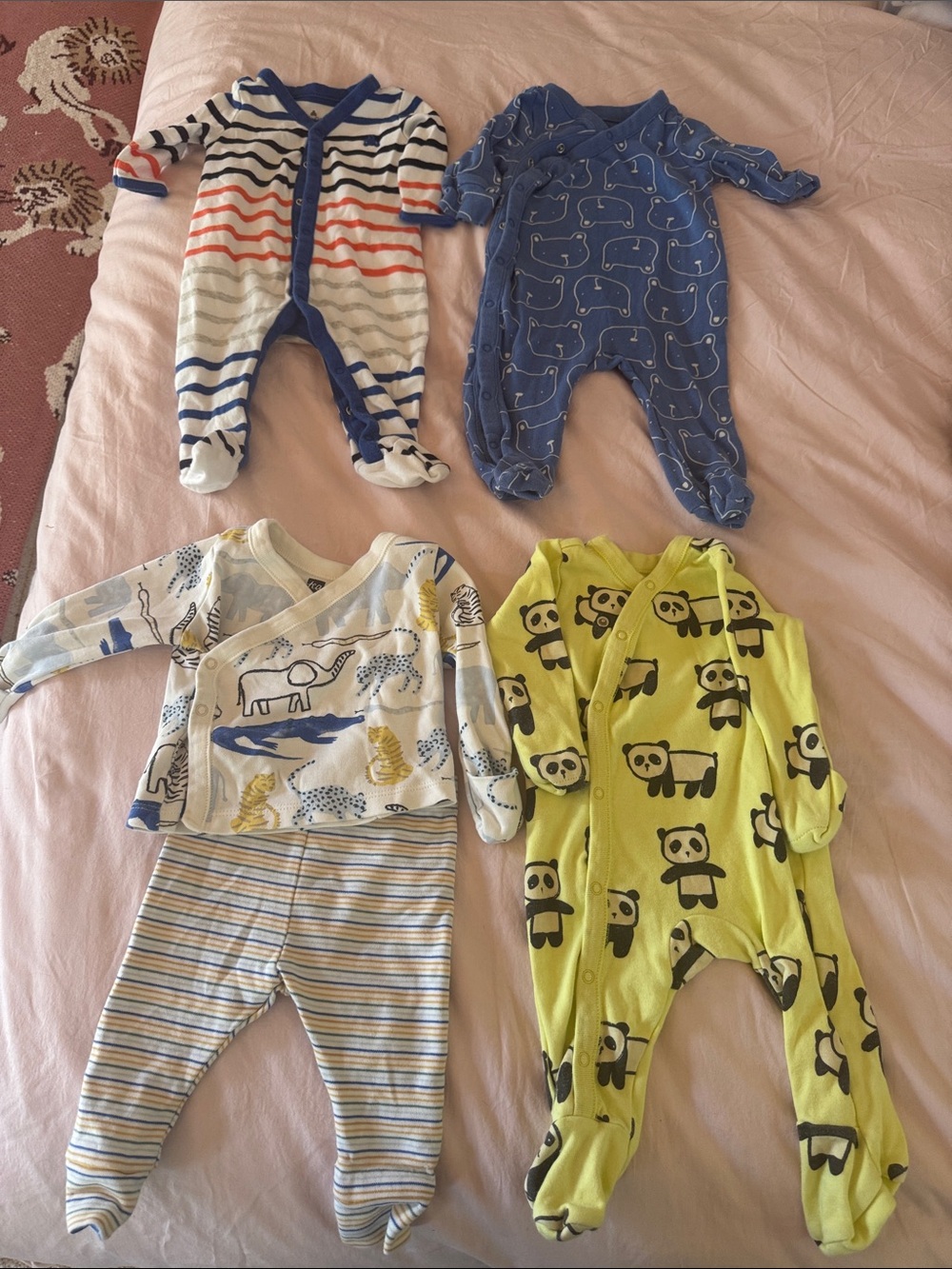 Tea Collection Baby Footies Set in Blue, Navy, Yellow-Green, Cream and baby gap